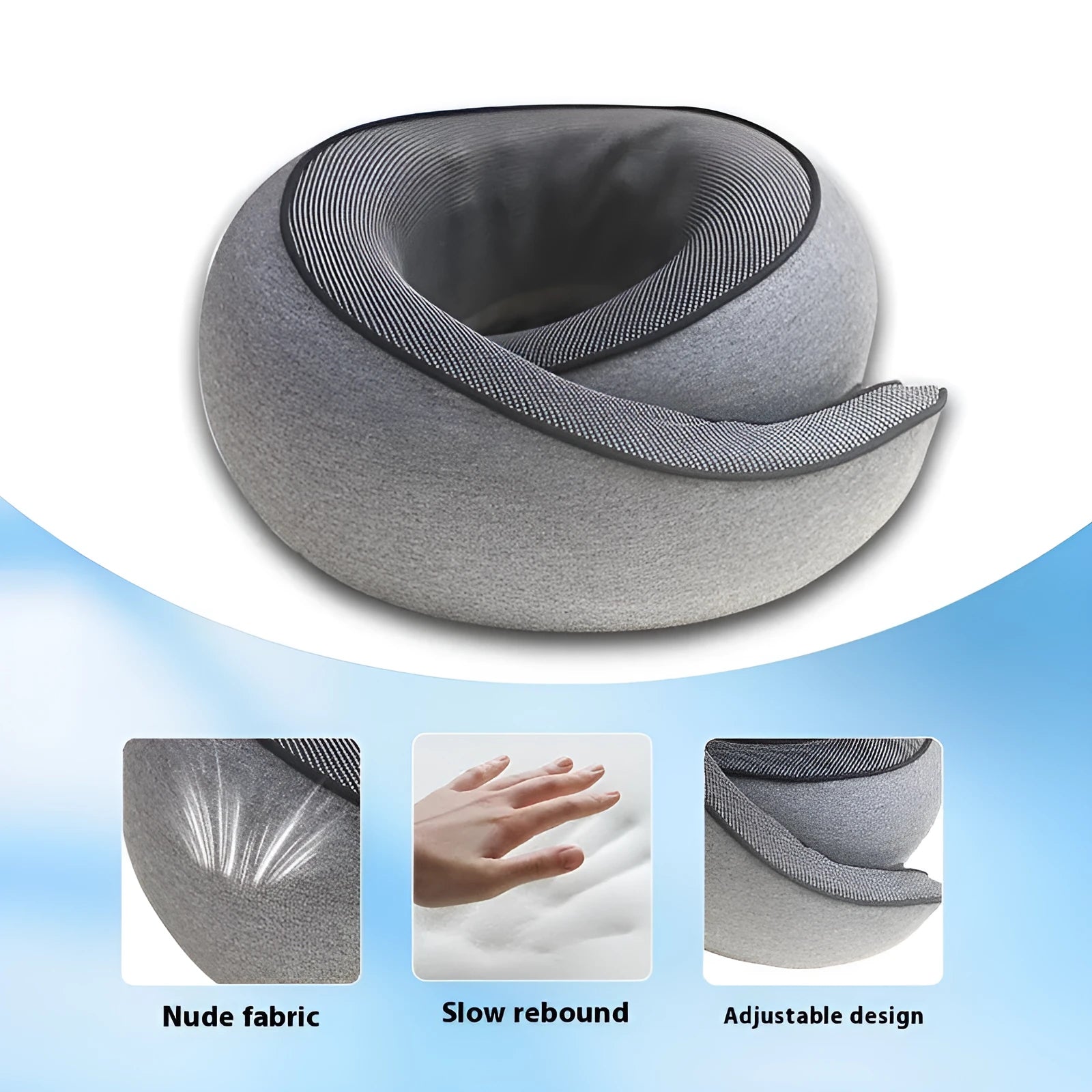 U-shaped memory foam travel neck pillow with storage bag in dark grey colour