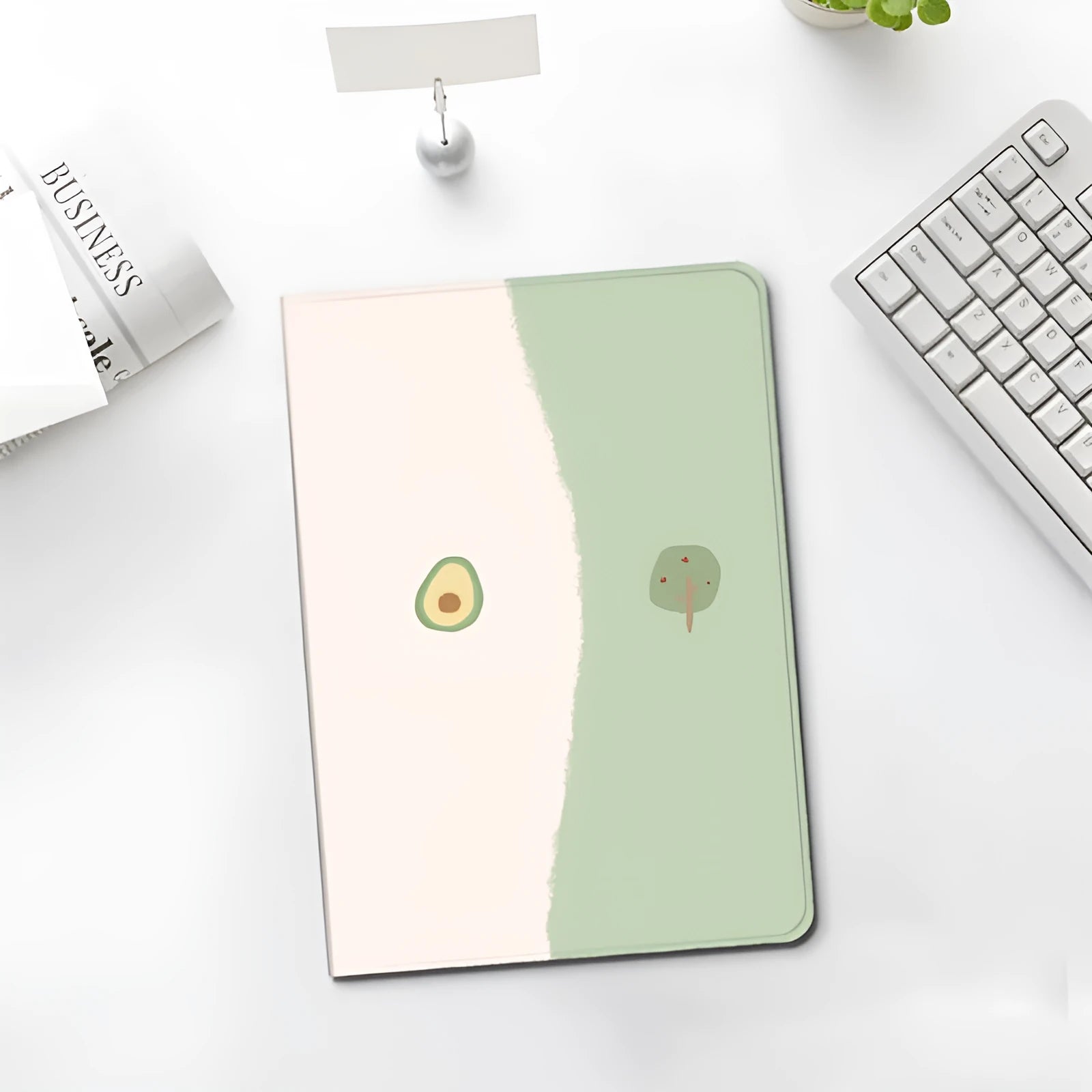 Literary avocado cartoon silicone protective case for multiple iPad models in book style with pen slot