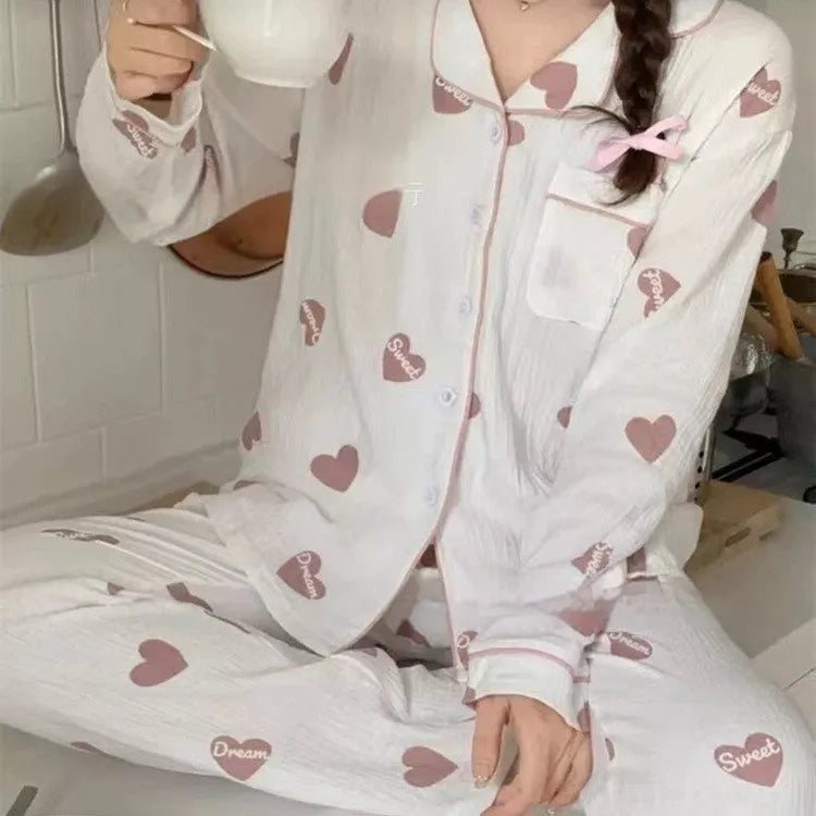 Sweet And Simple Cardigan pajama set for girls in cloud cotton with long sleeves and cartoon print