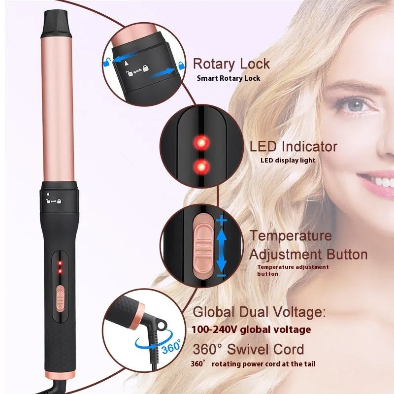 Three-tube water wave hair curler with three heated barrels for curly and straight hairstyling