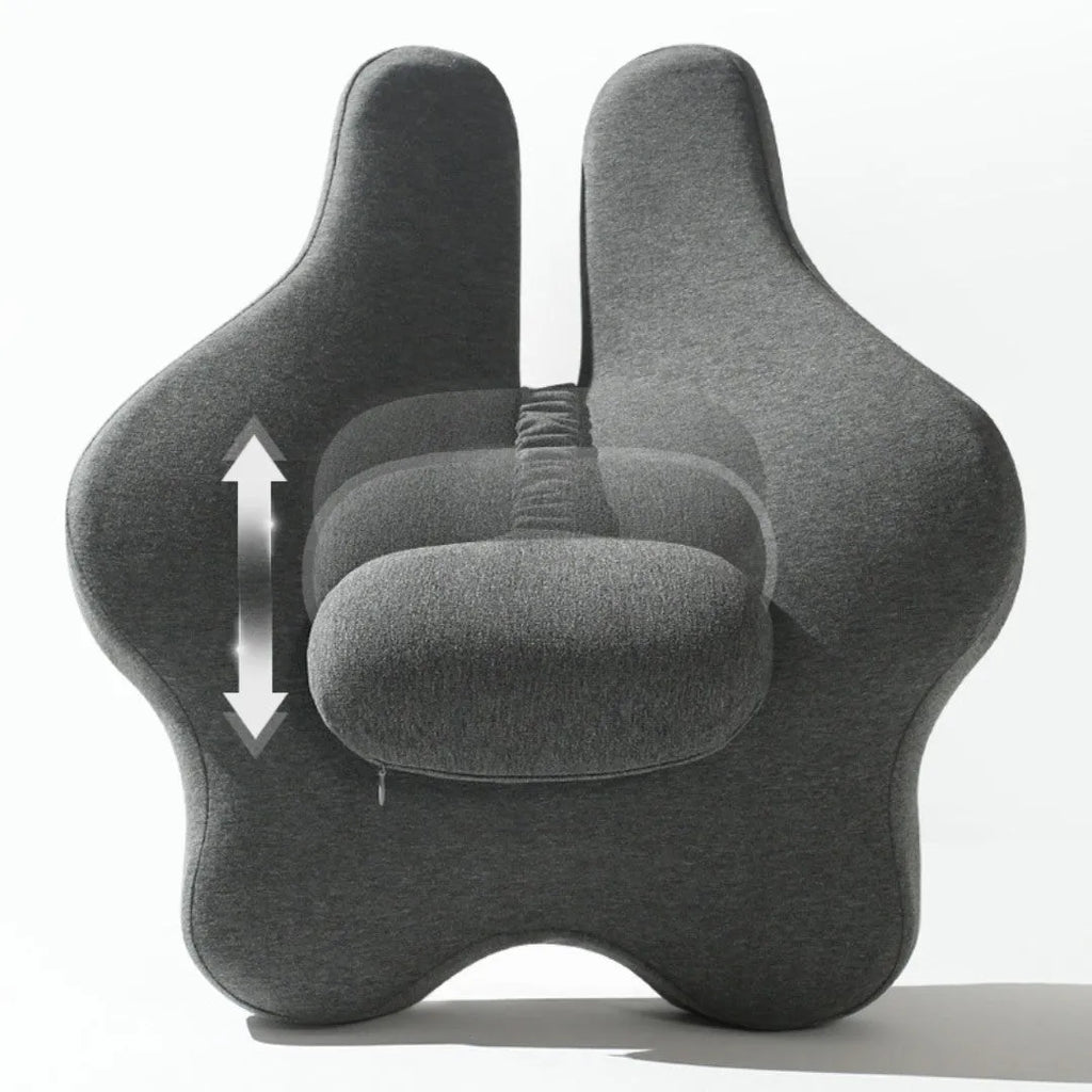Memory foam car cushion with adjustable lumbar support in black colour on vehicle seat