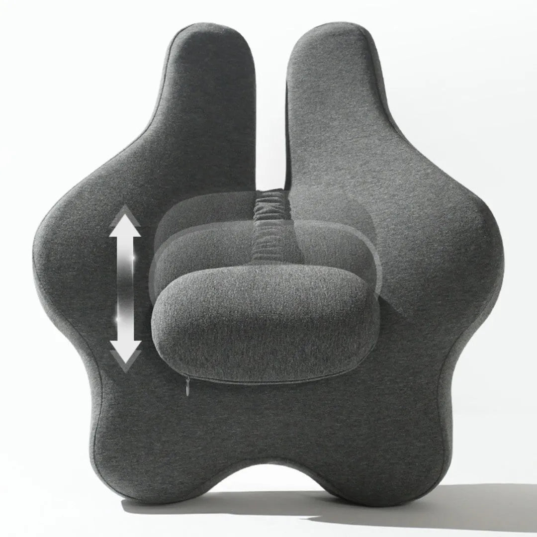 Memory foam car cushion with adjustable lumbar support in black colour on vehicle seat
