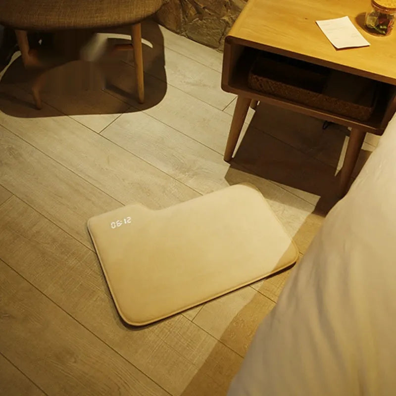 Smart carpet mat alarm clock with cloth velvet surface, 20mm thick, small or large size, dual daily alarms and stand-on deactivation