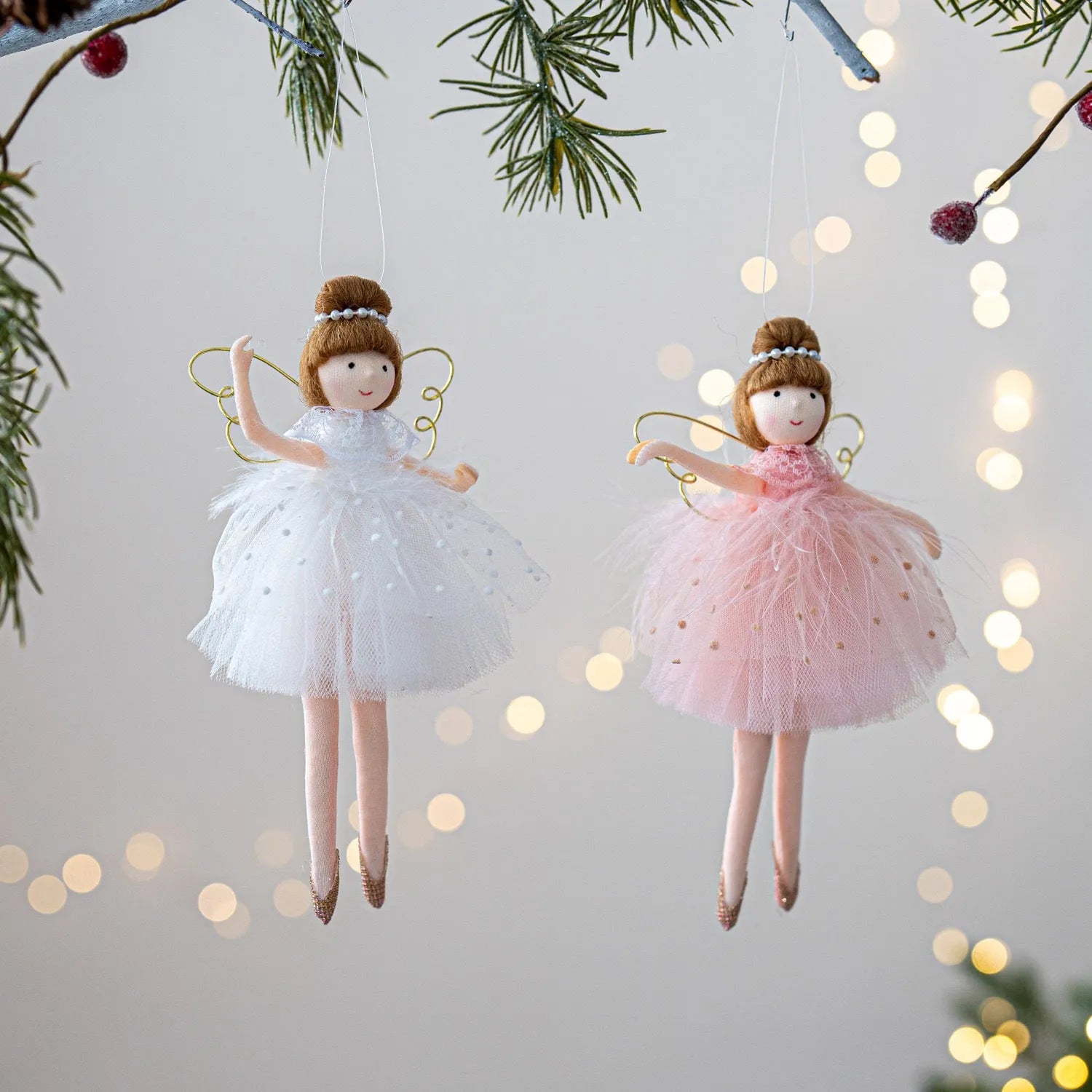Pink ballet girl angel plush doll with hanging loop for decoration
