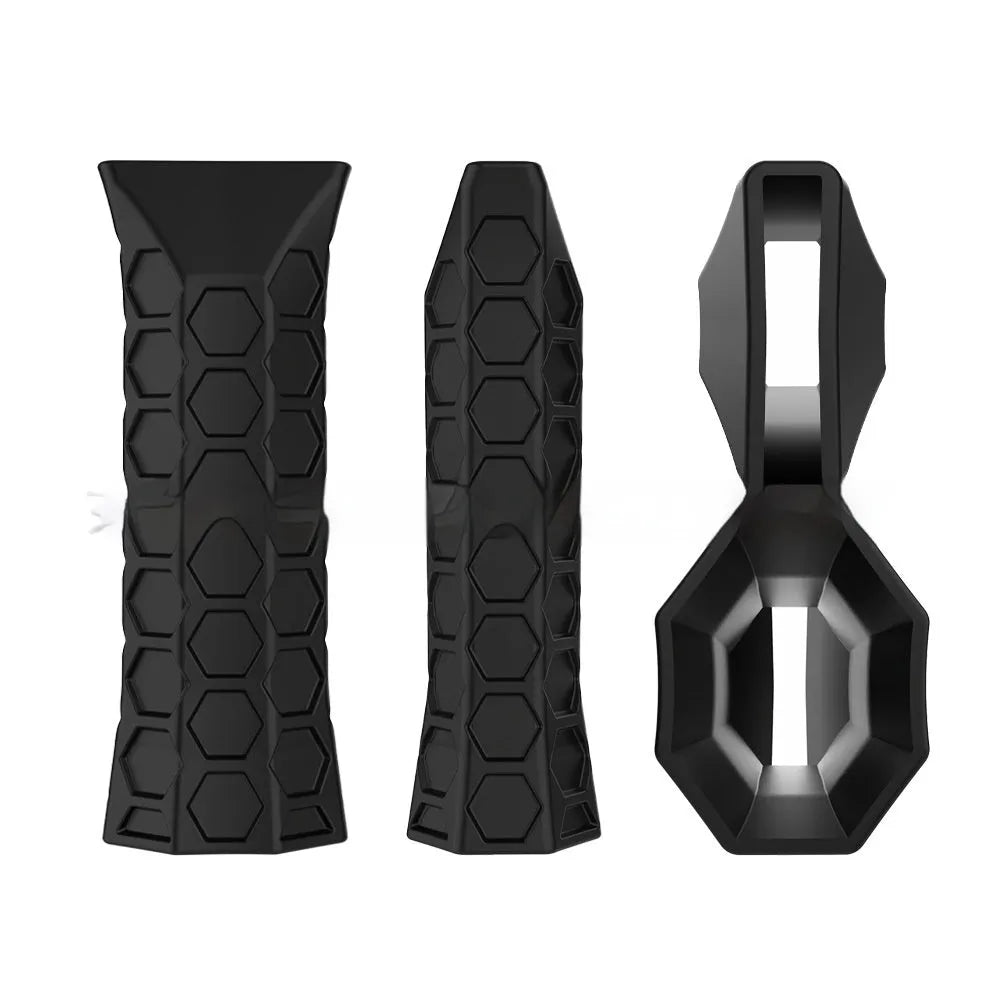 Silicone peak racket grip protective sleeve in black on a badminton racket handle