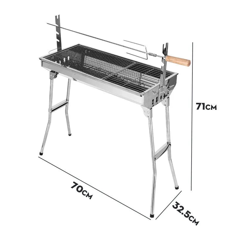 Large stainless steel turnover barbecue oven with charcoal grill and mesh nets