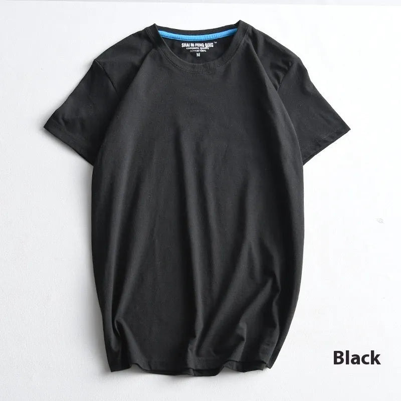 Men's solid colour round neck t-shirt in combed cotton fabric shown in multiple colour options