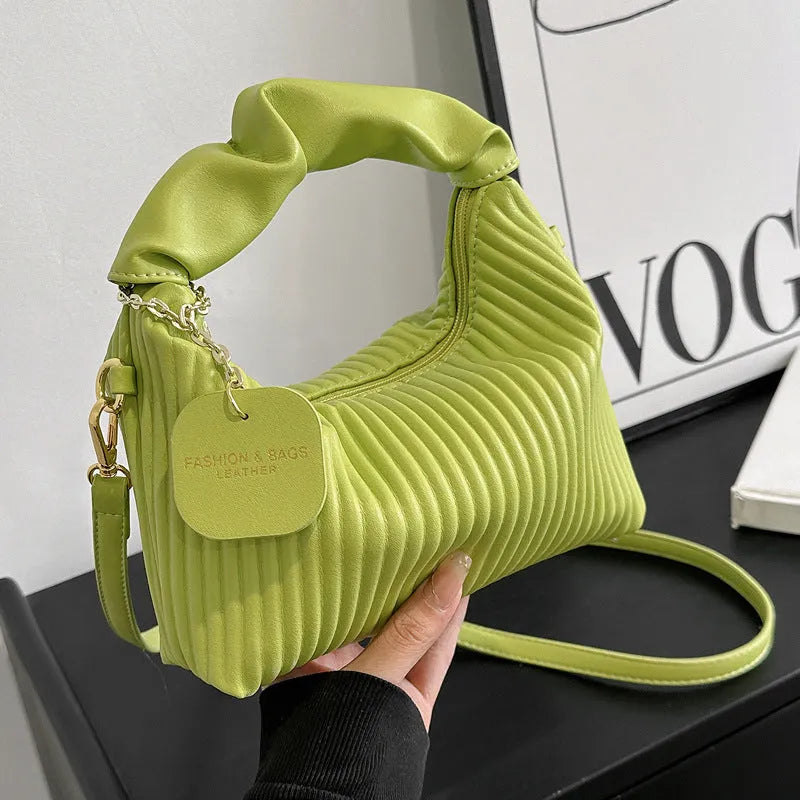 Women's PU leather pleated cloud crossbody bag in black front view