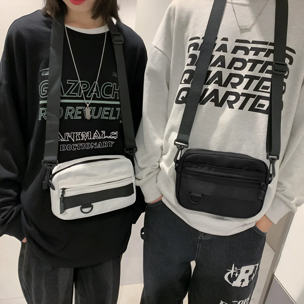 Men's street trend messenger bag in nylon available in black, blue, green or white