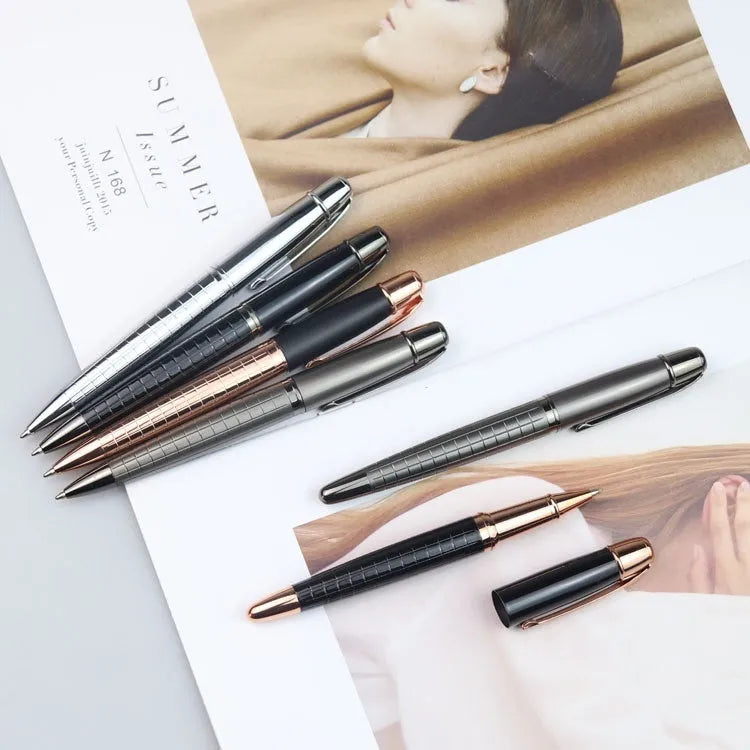 Metal roller pen with gun grey finish and replaceable ink refill for office use