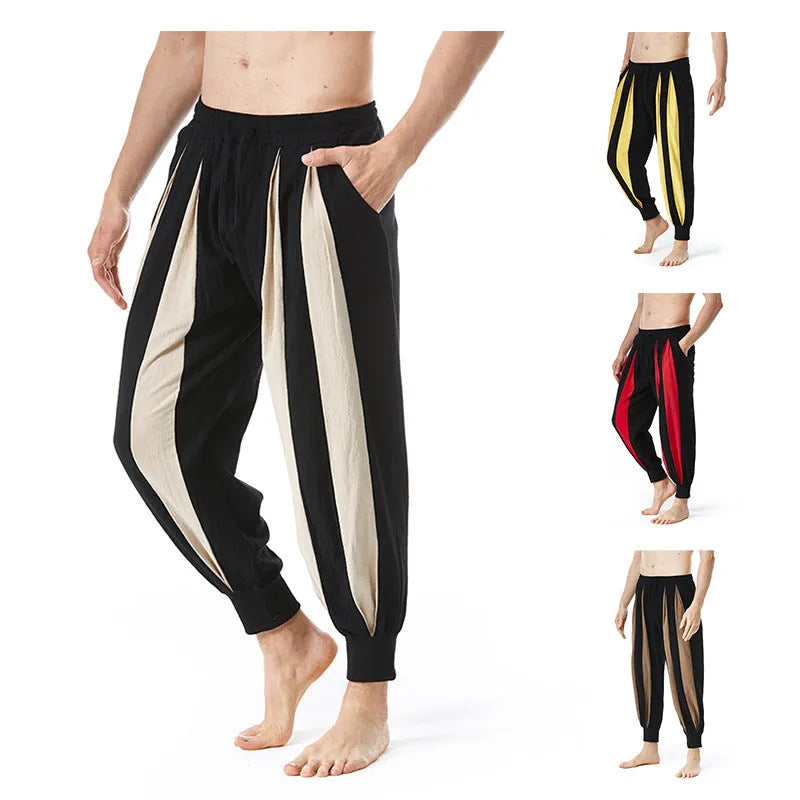 Men's casual trousers in straight leg style with polyester fabric available in red, khaki, yellow and brown colours