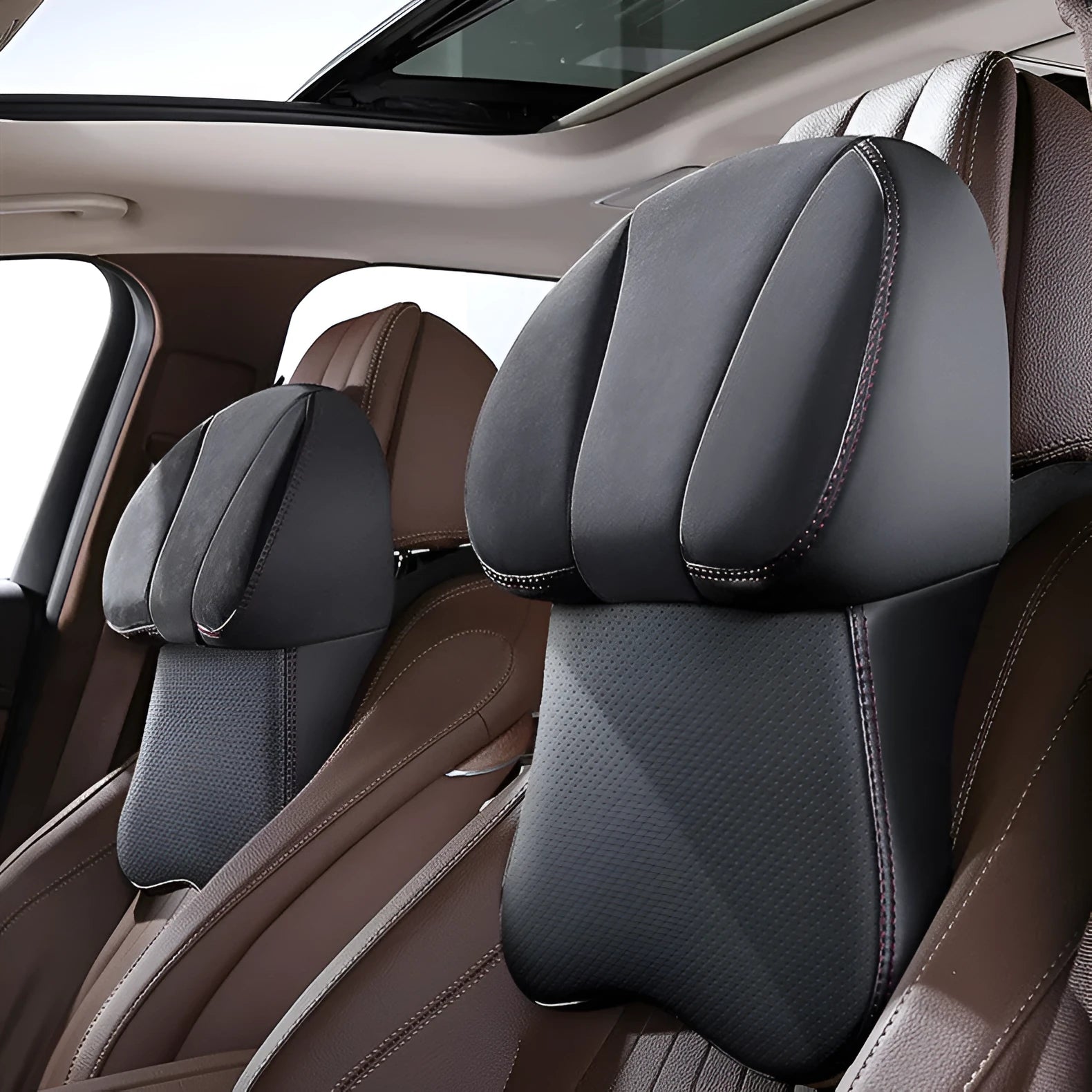 Car memory foam neck pillow with business-style design, Napa perforated cover, in black colour option