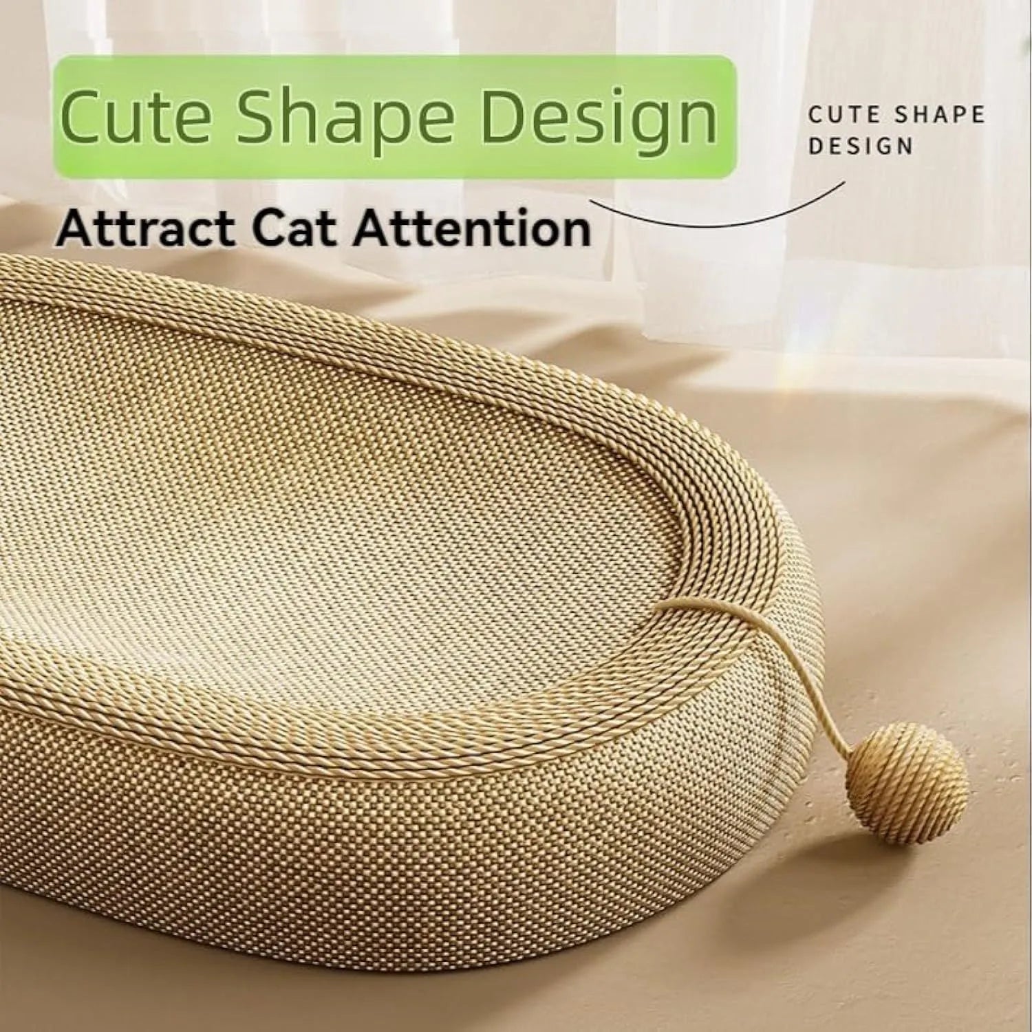 Large rectangular sisal cat scratching board with a grey fabric lounge bed on top