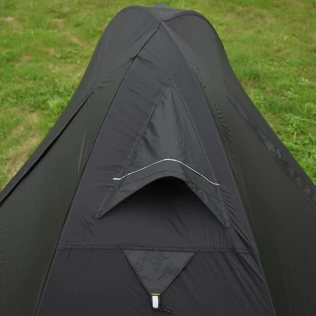 Single person hiking tent with aluminium poles shown in red colour with mesh ventilation panels visible