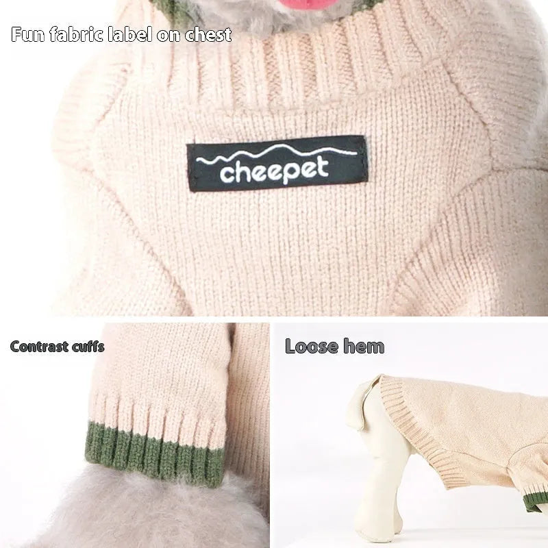 British style two-leg pet sweater for dogs and cats in wool blend, shown in Crown Blue.