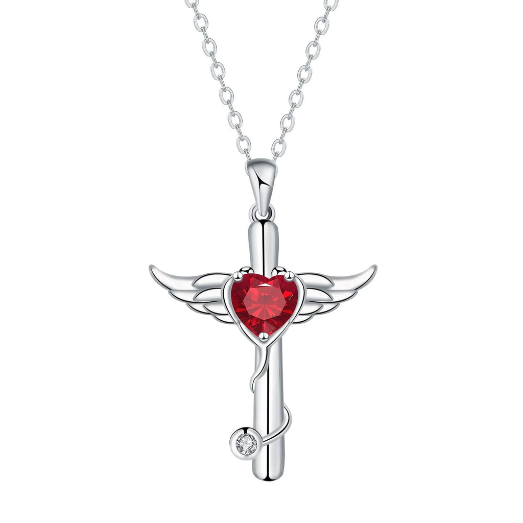 Wings cross stethoscope pendant necklace in electroplated copper on a chain