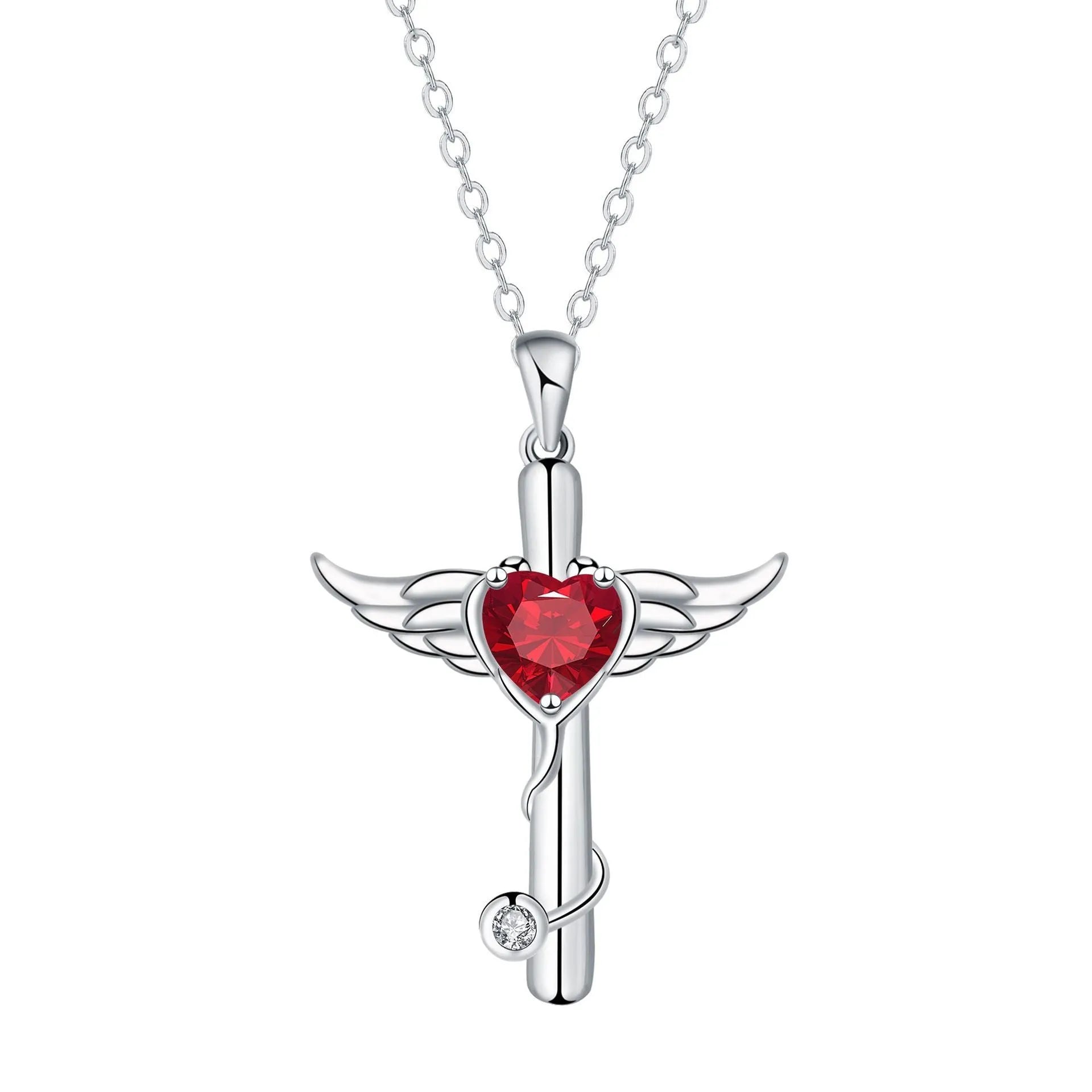 Wings cross stethoscope pendant necklace in electroplated copper on a chain
