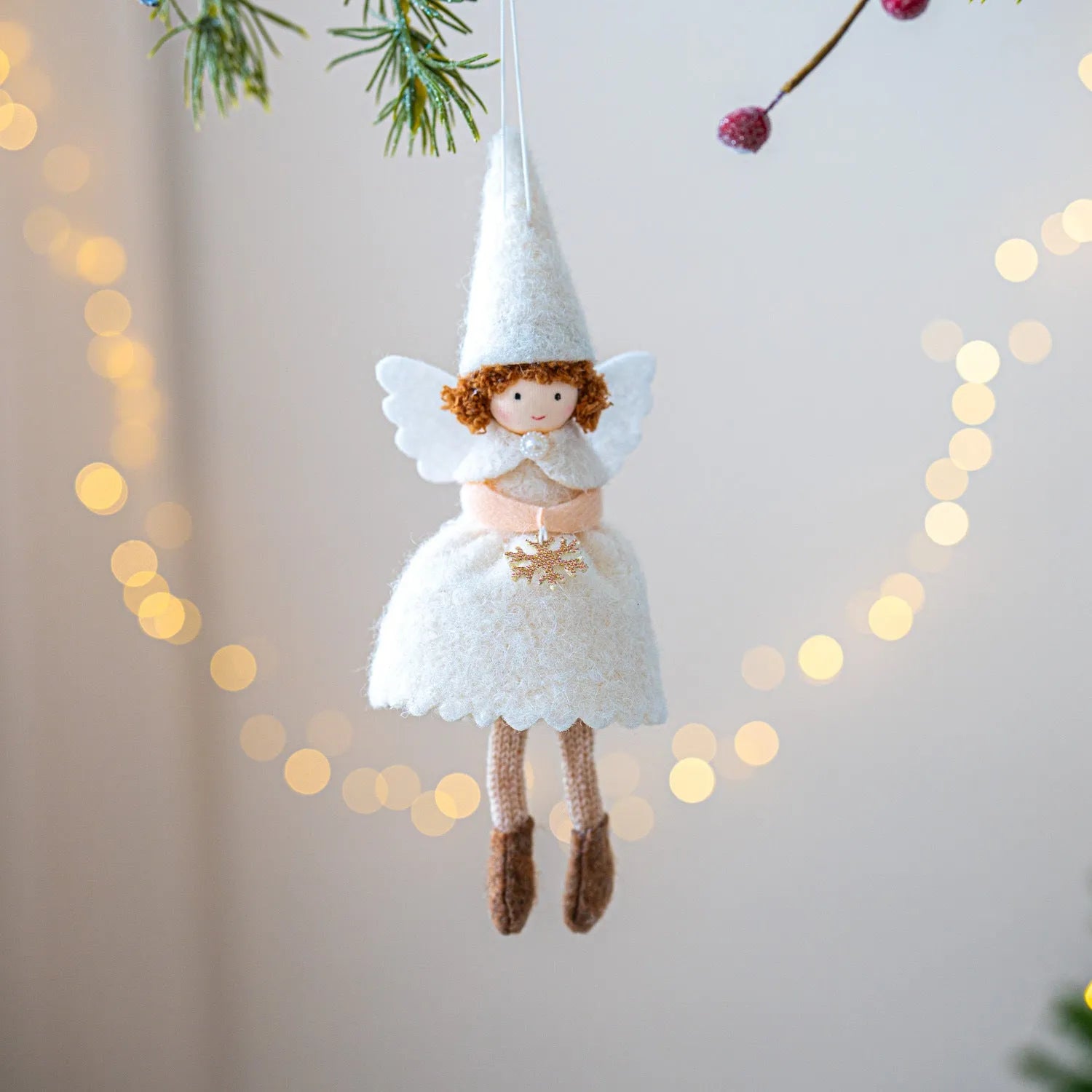 Christmas angel skirt felt pendant ornament in white or pink cloth with plush figure