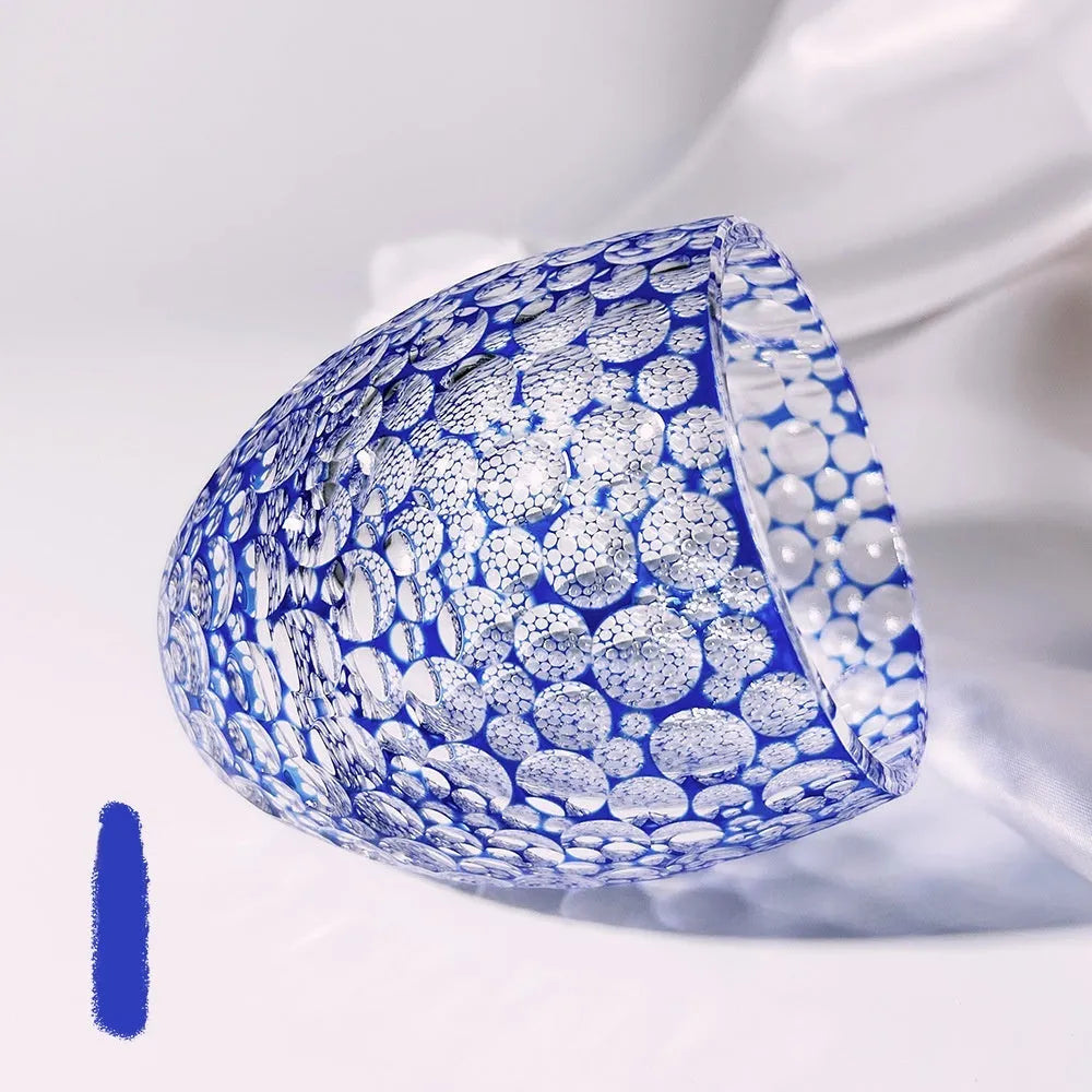 Sapphire blue hand carved crystal glass wine cup with Jianghu cut bubble pattern and 201-300ml capacity