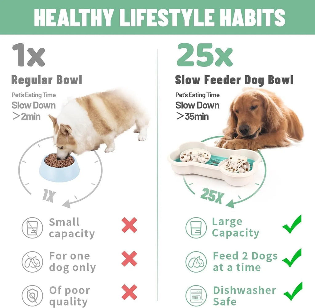 Large green three-tier dog slow feeder bowl with removable trays and suction cup base