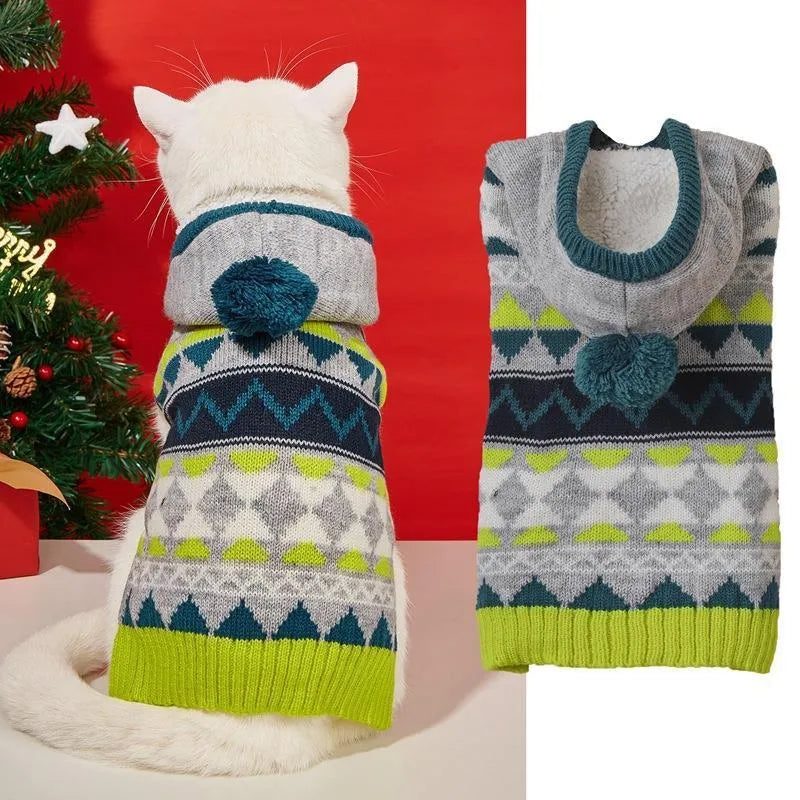 Green acrylic knit dog sweater with a diamond pattern, sized for a small dog.