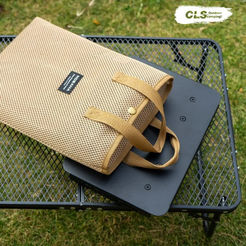 CLS Outdoor aluminium folding camping stool converted into a small table, with Army Green PU cushion and storage bag.