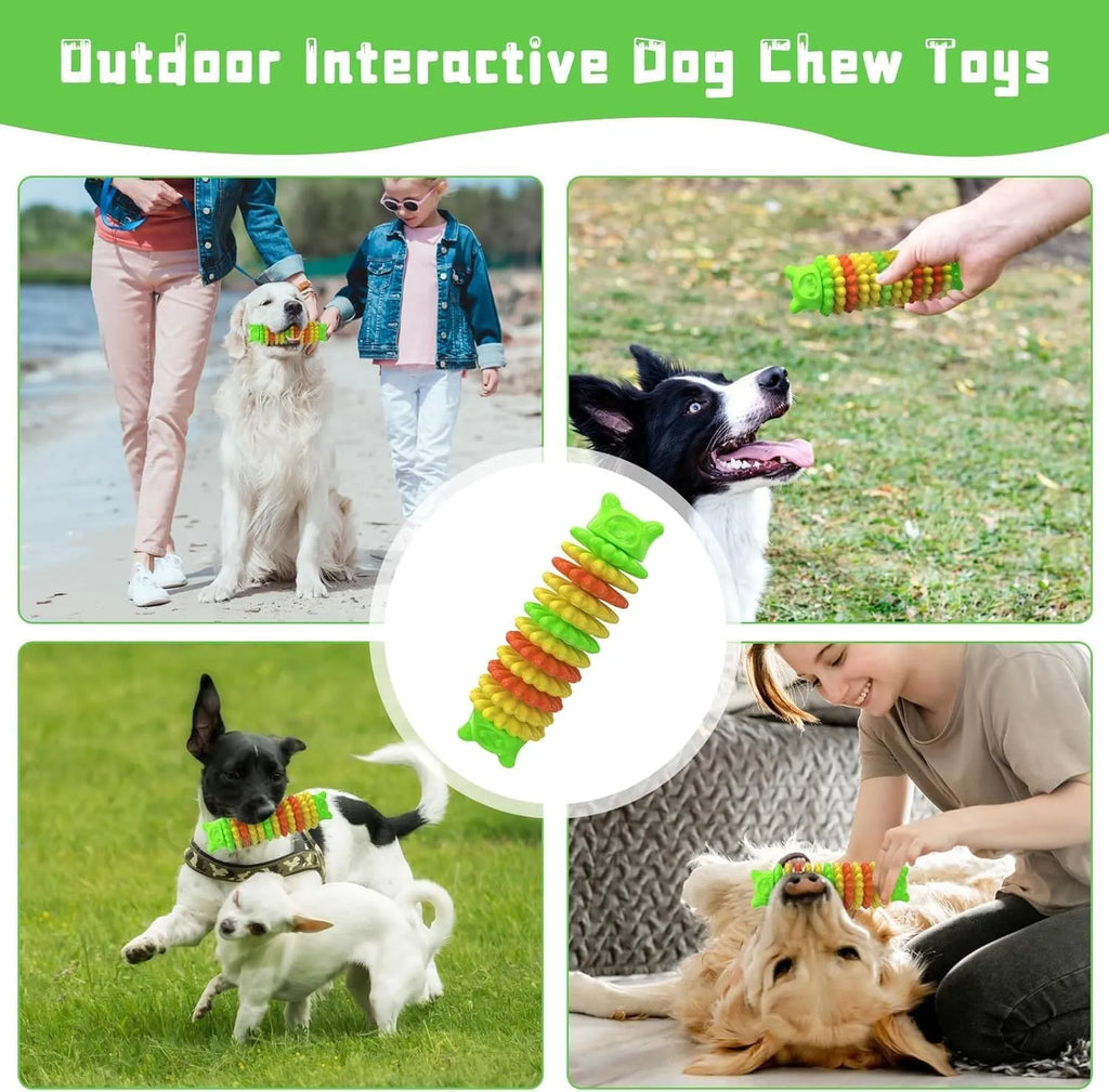 Blue rubber caterpillar-shaped dog chew toy for aggressive chewers on a white background.