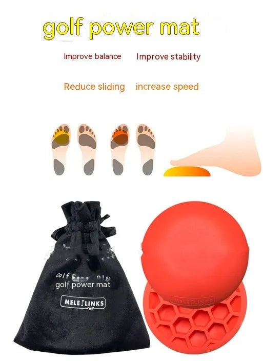 Orange golf training mat for centre of gravity and weight transfer practice