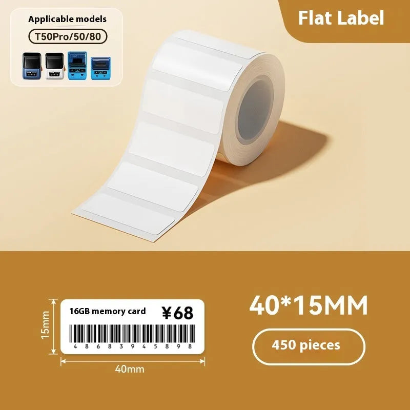 Transparent waterproof adhesive labels in multiple sizes on thermal synthetic paper sheets