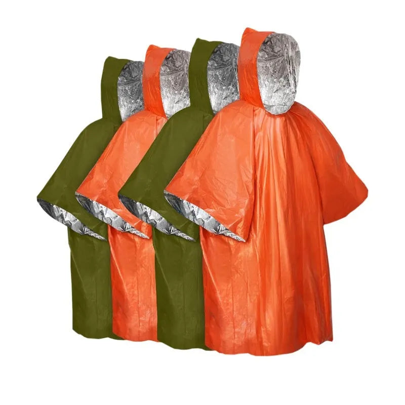 Marathon Wild orange and army green adult raincoat laid flat showing 100x130cm size