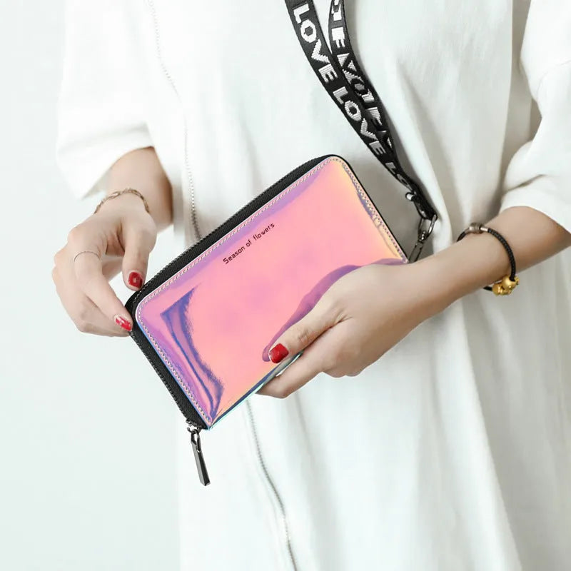 Short folding Korean style women's wallet in PU leather, shown in crystal blue colour