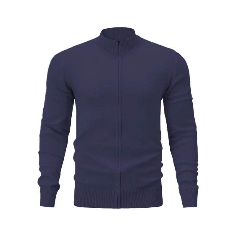 Men's casual stand collar cotton zipper sweater in a loose cardigan fit
