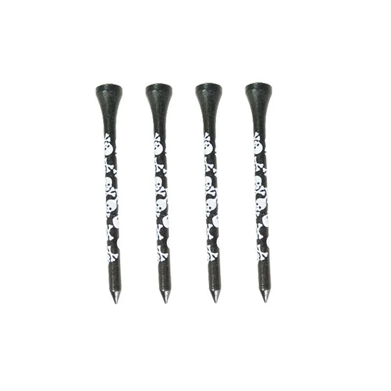 Bamboo golf spike dowel pins with black skull print in 70mm and 83mm lengths