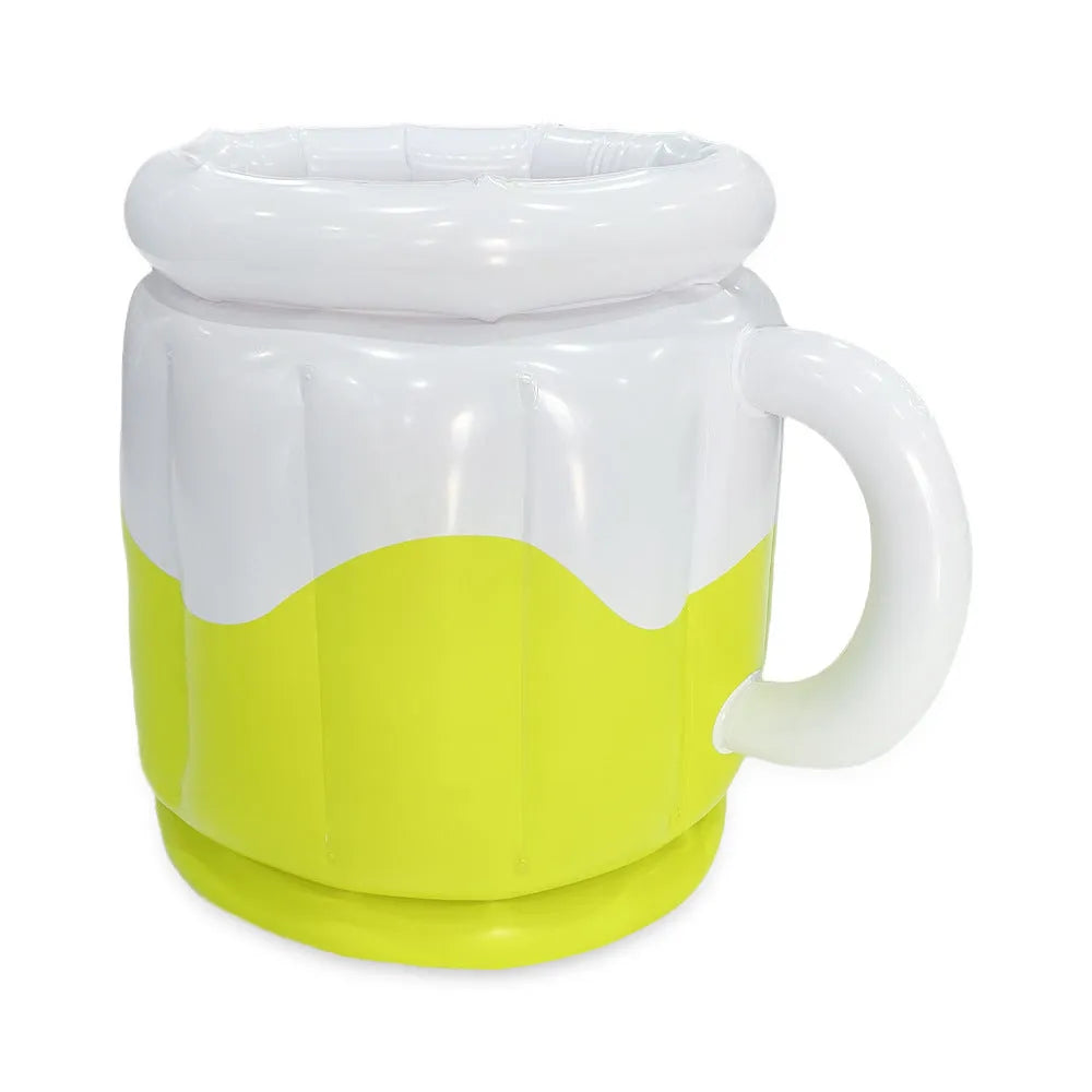 Yellow inflatable PVC ice bucket for portable drink cooling at parties and outdoor events