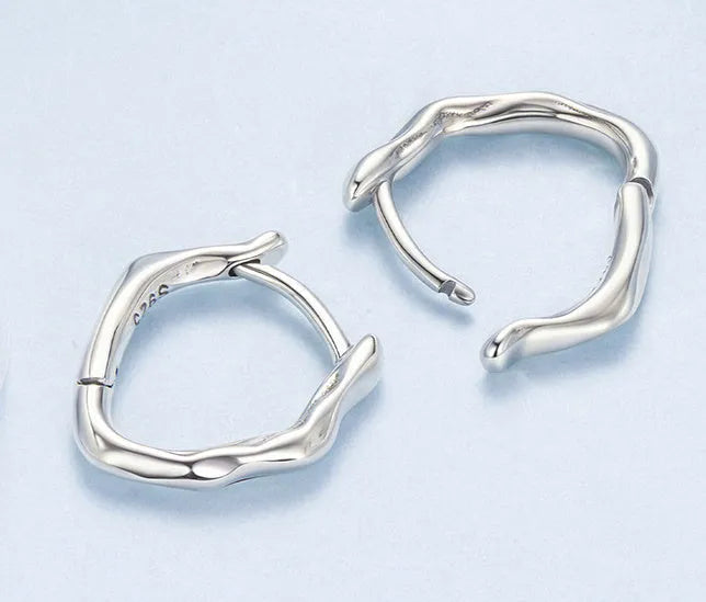 Polished 925 silver geometric ear clip for women ellipse shape clip on earrings