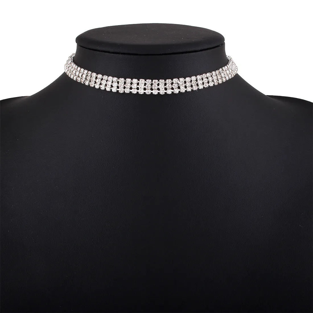Full rhinestone alloy clavicle chain necklace in six rows of drills gold geometric shape women's European American style