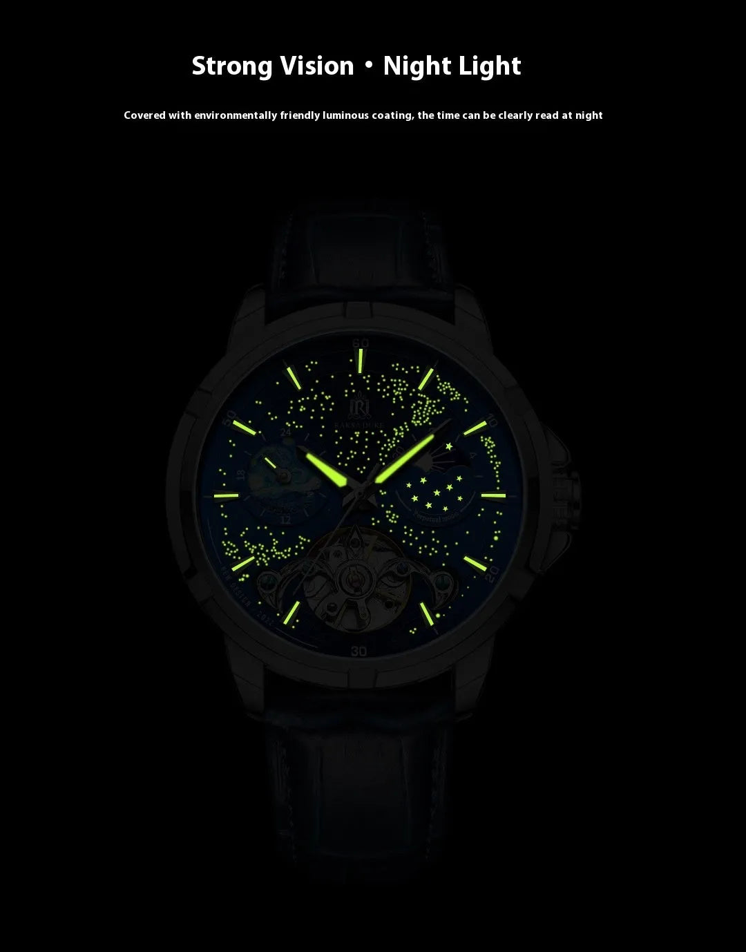 Men's automatic mechanical watch with blue dial and 14mm thickness