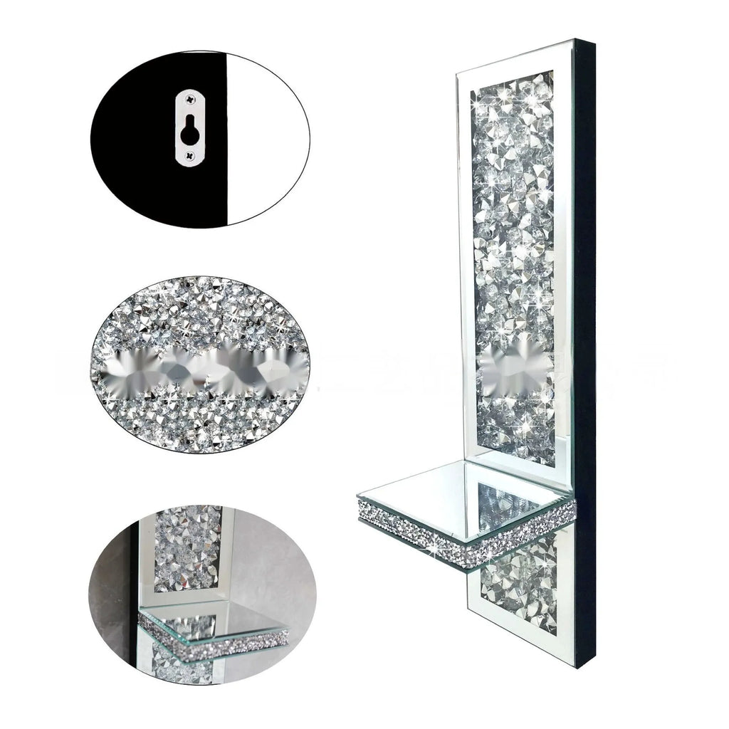 Pair of silver mirror glass candlestick holders mounted on wall for modern home decoration