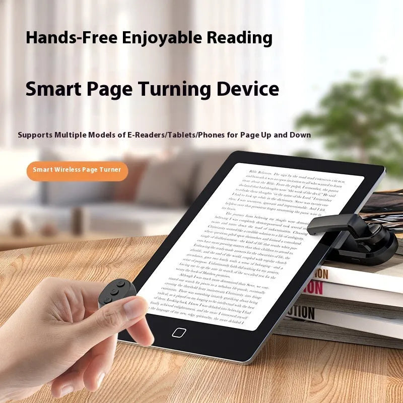 Smart wireless page turner remote control and clicker in black, white, or pink colour options.