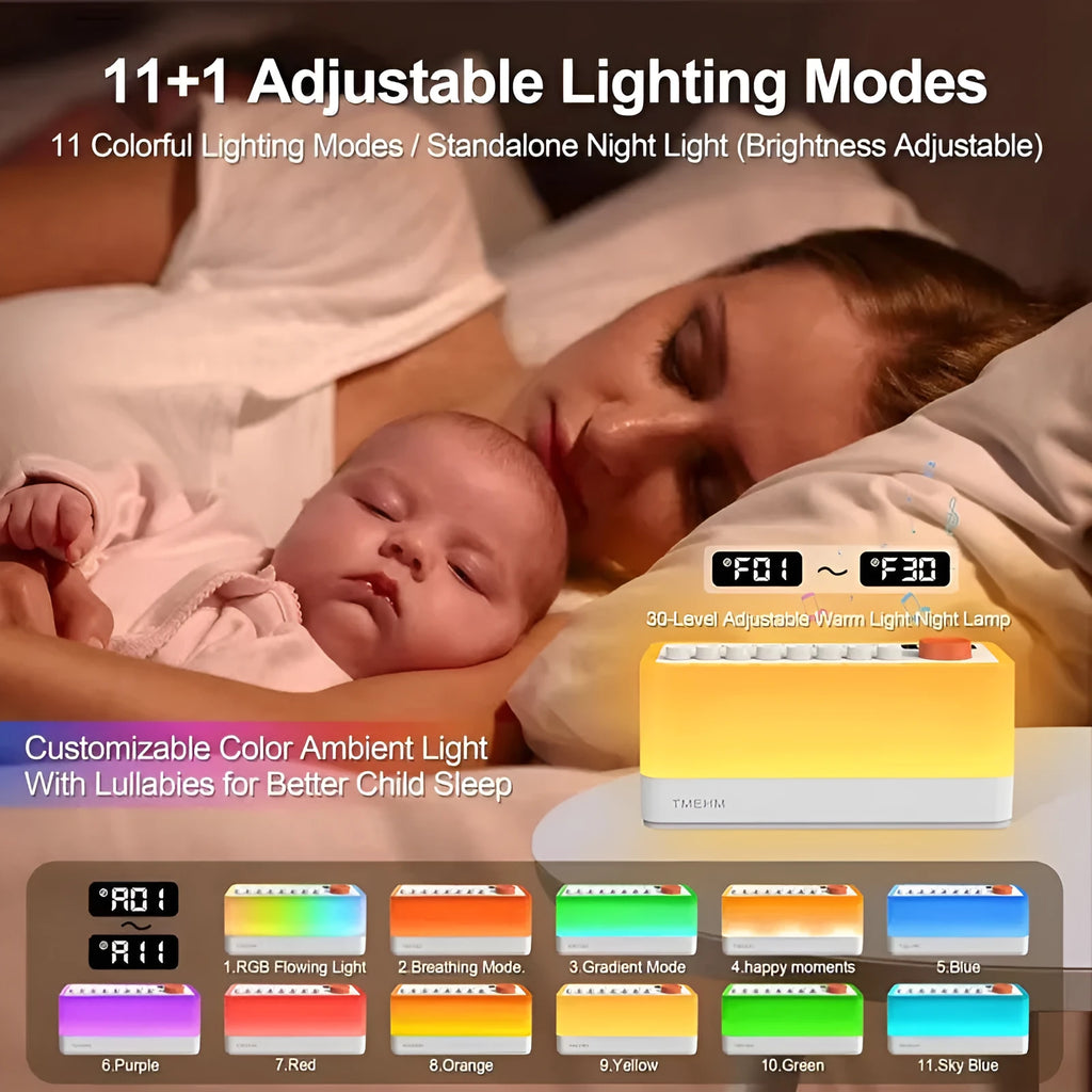 White noise sleep sound machine with Bluetooth speaker and seven-color RGB night light