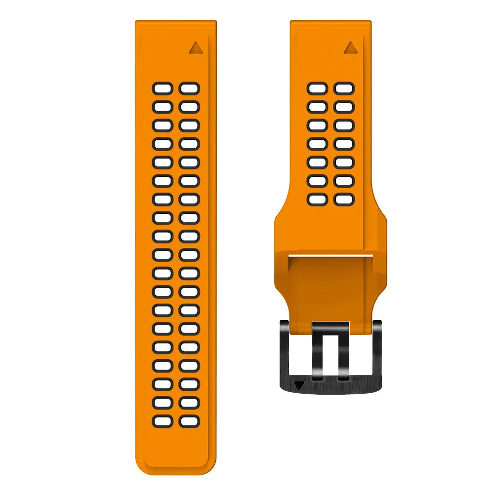 Quick release two-tone silicone watch strap shown in Army Green Black colour with pin buckle.