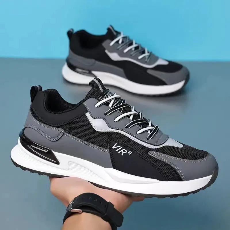 Men's colour block mesh sneakers with lace-up design and injection moulded sole