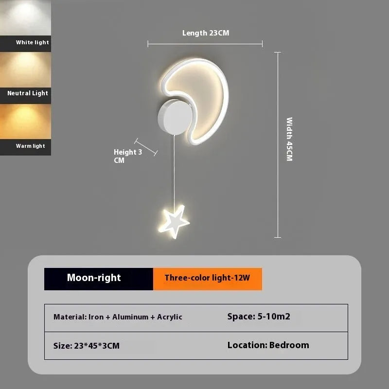Children's cartoon cloud star wall lamp with LED light in black or white finish