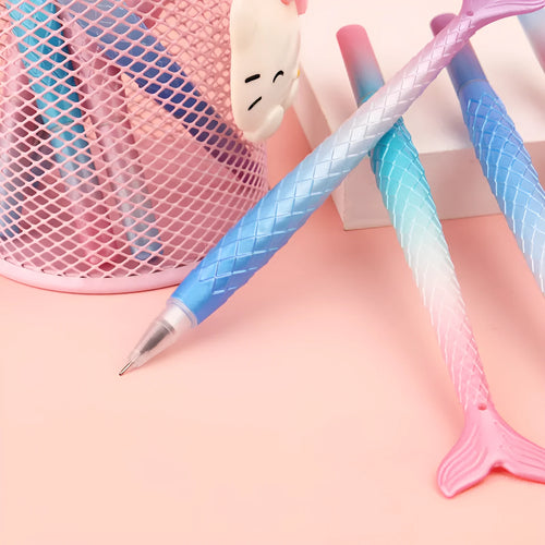 Mermaid cartoon design ballpoint pen with 0.38mm metal tip and plastic shell.