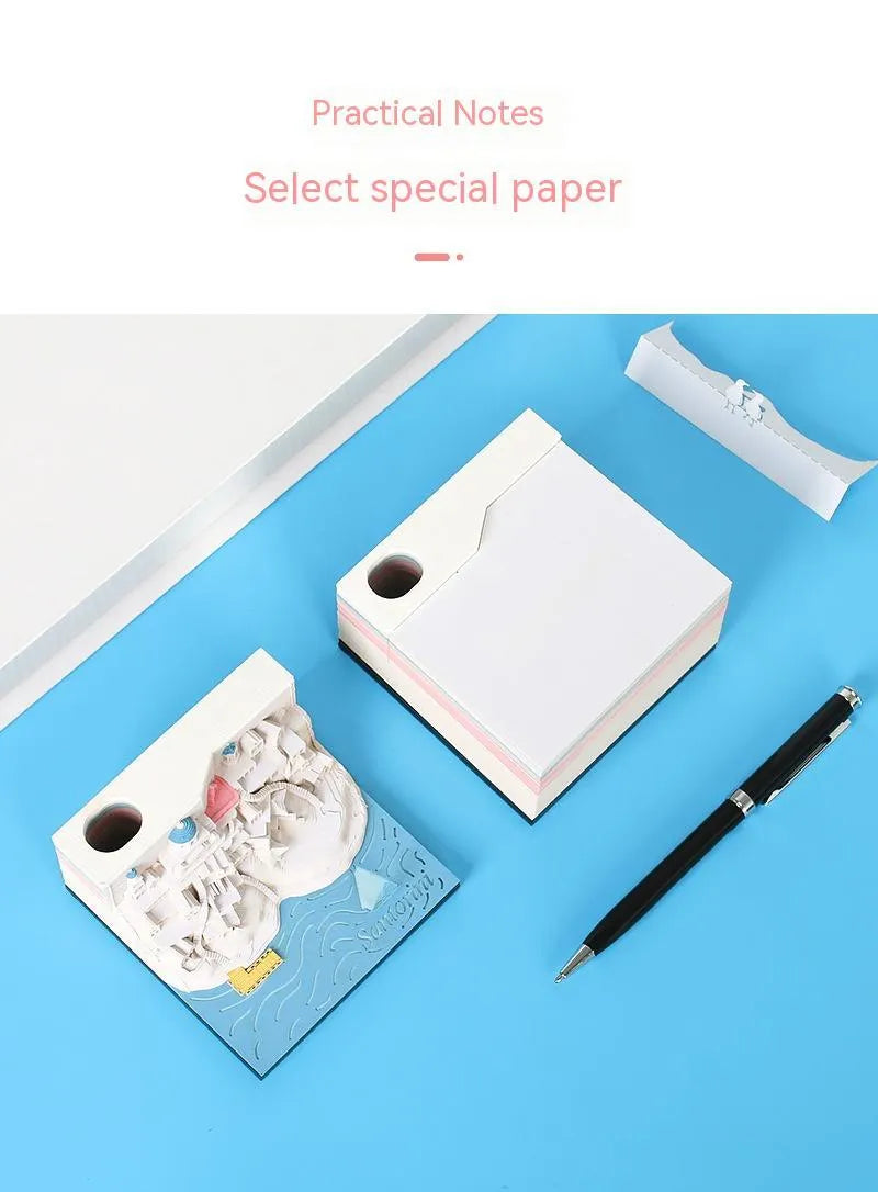 Romantic Santorini 3D notepad paper carving decoration 9x9x5cm 166 pages