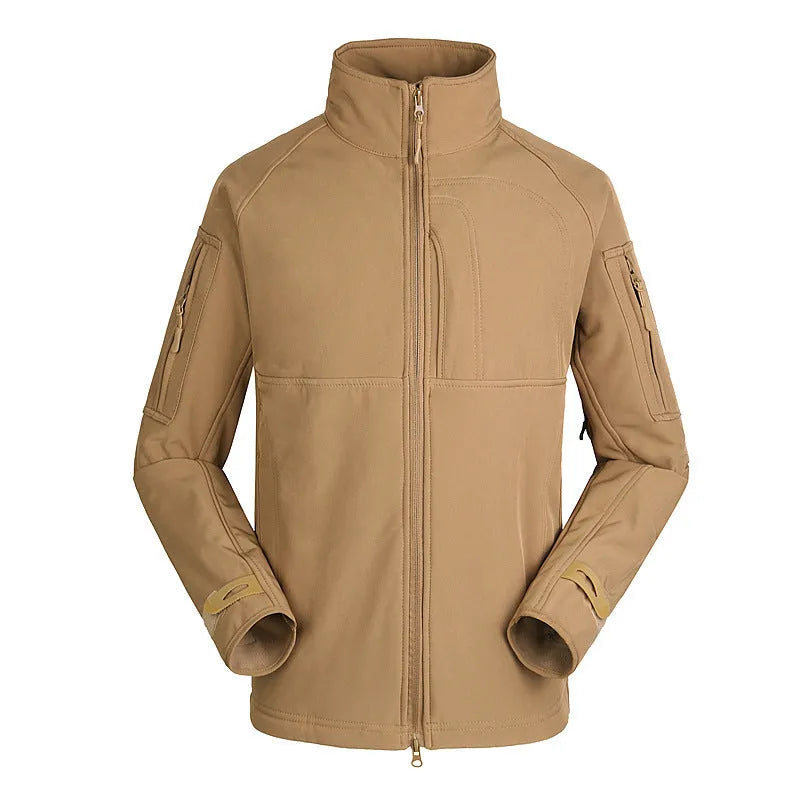 Men's outdoor jacket coat thin commander stand collar loose fit polyester autumn hiking cycling black colour view