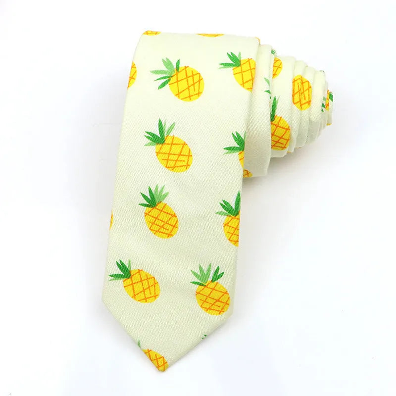 Narrow cotton bow tie with a printed cartoon pattern in a selection of colours.