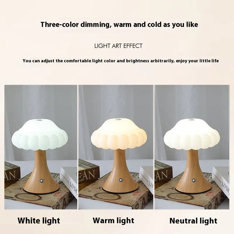 Mushroom-shaped touch control night light with USB charging port in five colour options