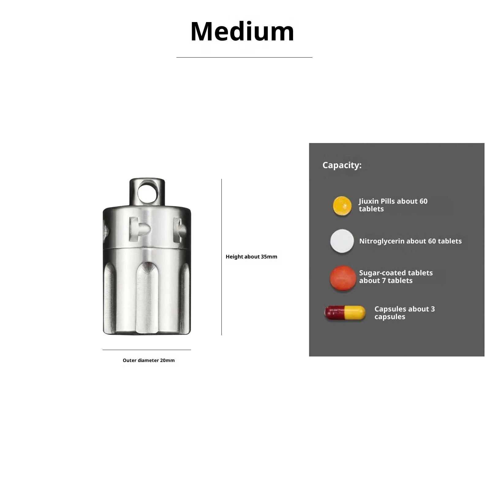 Pure titanium waterproof compartment storage tank with five T10 size options on a white background