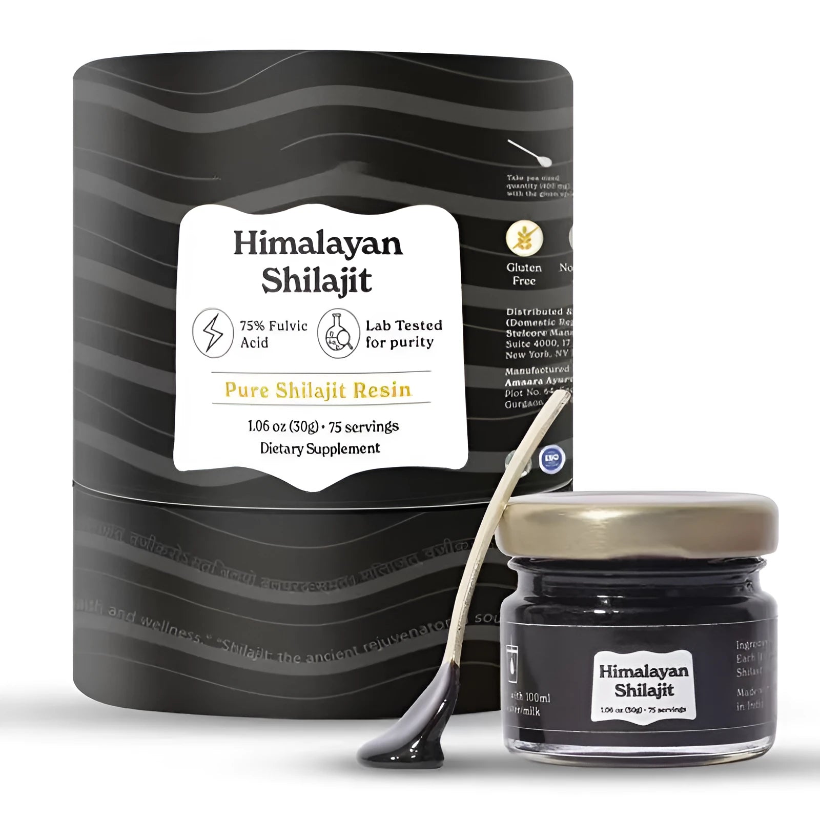 30g jar of pure Himalayan shilajit resin with dark, thick texture